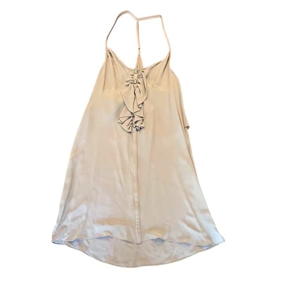Hunter Dixon Mint Green Ruffle Front 100% Silk Slip Mini Dress with Butttons XS